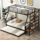Bellemave® Twin Over Full Metal Bunk Bed with Trundle and Storage Staircase - Bellemave